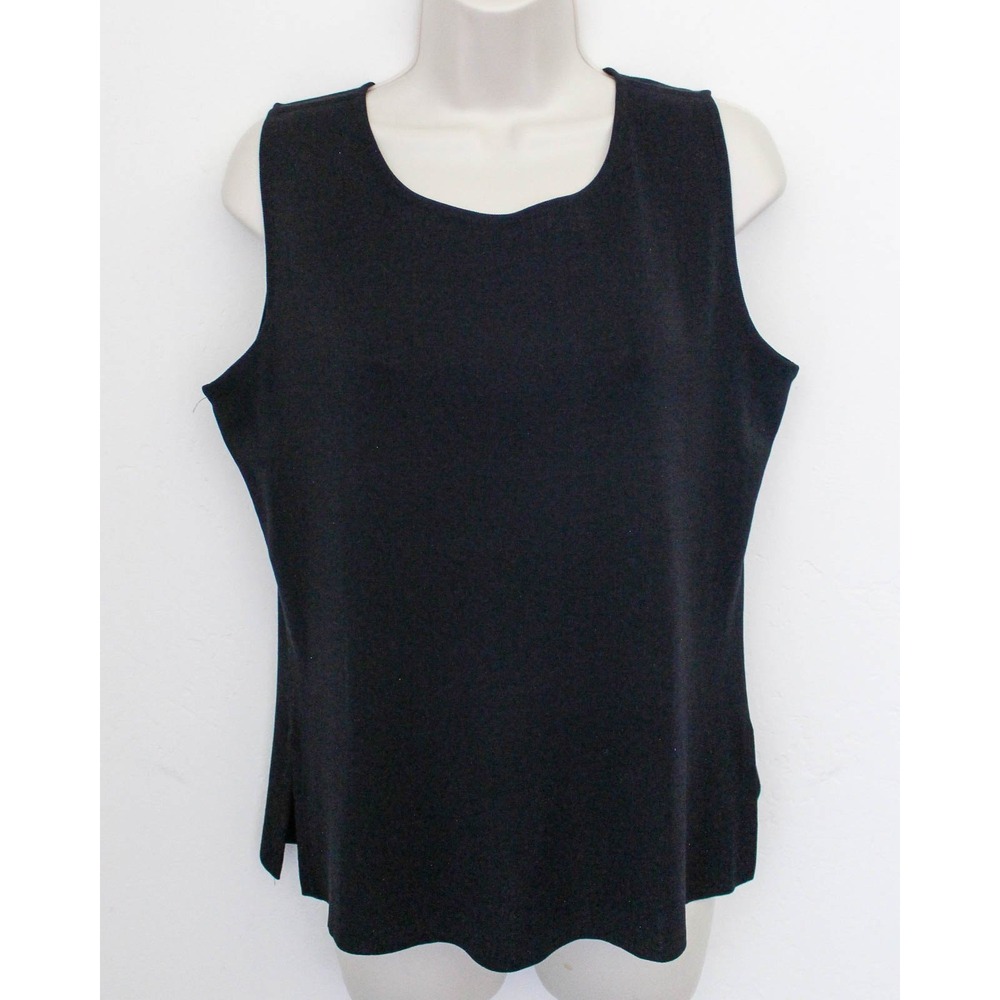 Exclusively Misook Tank Top Women Medium Black Knit Scoop Neck Sleeveless Shell